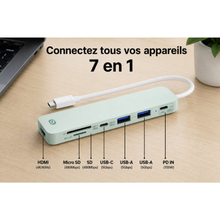 Hub ESSENTIELB 7 en 1 USB C Vert