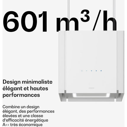 Hotte décorative îlot KLARSTEIN Velaire 40 cm 601 m³/h CEE A++ Blanc