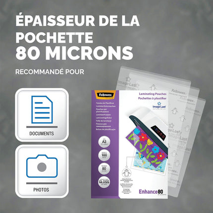 POCHETTE FELLOWES plastification A3 80 mic x100
