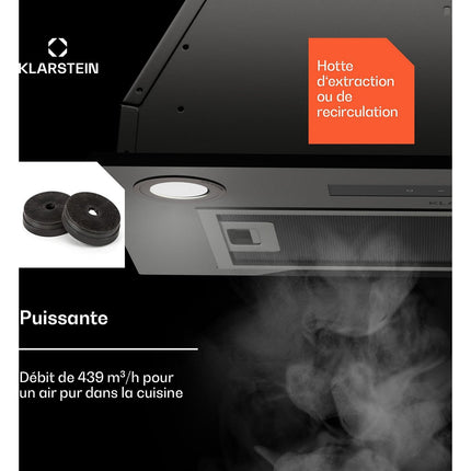 Hotte encastrable KLARSTEIN Paolo 52cm 439 m³/h LED Tactile A++ Noir