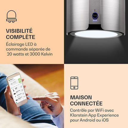 Hotte décorative îlot KLARSTEIN Skyfall îlot Ø 45 cm 402 m³/h LED inox