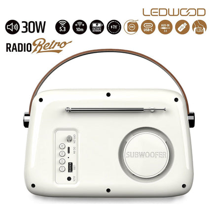 Radio FM LEDWOOD ALMA Blanc Rétro FM Bluetooth USB