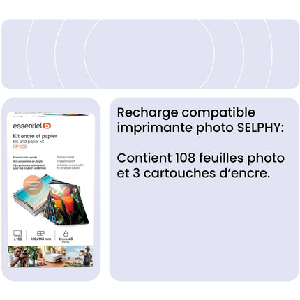 Kit papier + encre ESSENTIELB compatible Canon Selphy KP-108 tirages