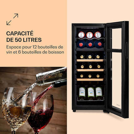 Cave à vin polyvalente KLARSTEIN Bovella 18 Duo+ 50L 18bt Verre