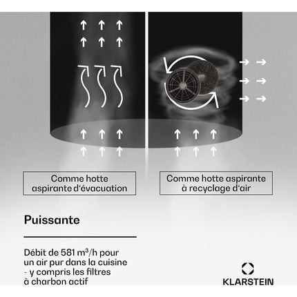 Hotte décorative îlot KLARSTEIN Beretta Premium îlot 544 m³/h LED noir Reconditionné