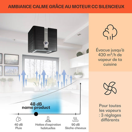 Hotte décorative îlot KLARSTEIN Futurelight îlot 420 m³/h LED Wifi inox