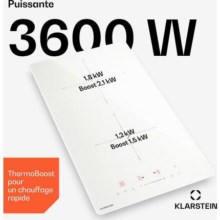 Domino induction KLARSTEIN 2 zones 3500 W 30 cm Blanc PowerGlide