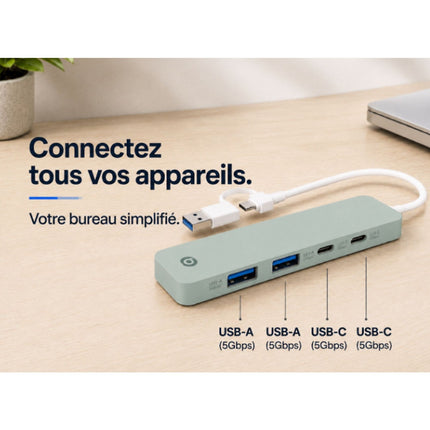 Hub USB C ESSENTIELB 4 en 1 USB C Vert -Vr