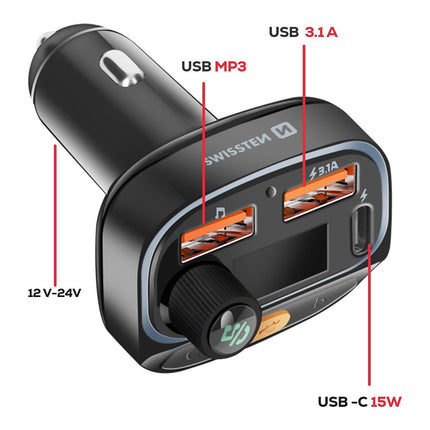 SWISSTEN Transmetteur FM Bluetooth Voiture RGB