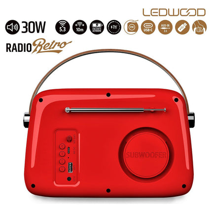 Radio FM LEDWOOD ALMA Rouge Rétro FM Bluetooth USB