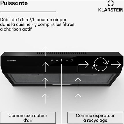 Hotte casquette KLARSTEIN ContempoNeo 60cm encastrée 175m³/h noir