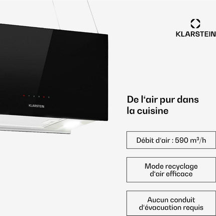 Hotte décorative îlot KLARSTEIN Kronleuchter L 60cm 590 m³/h LED noir