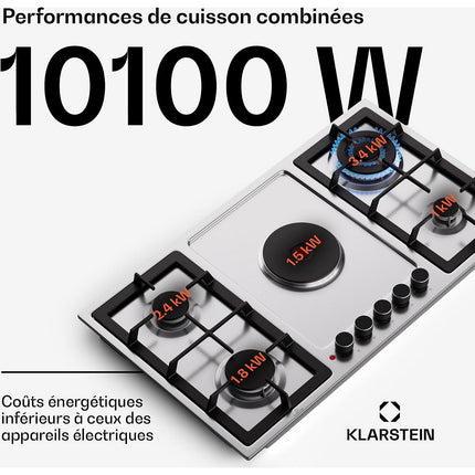 Plaque mixte induction gaz KLARSTEIN MultiChef 5 zones 4 feux gaz inox