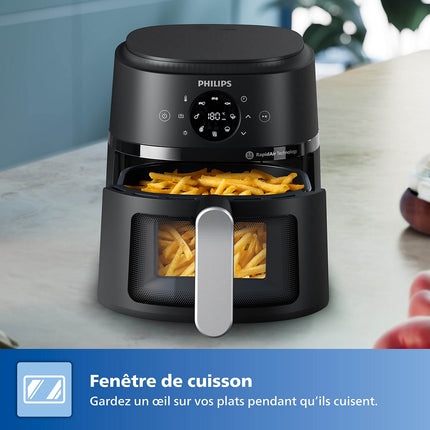 Airfryer PHILIPS NA231/00 Friteuse sans huile avec fenêtre de cuisson Noir/Argent, Série 2000 6.2L