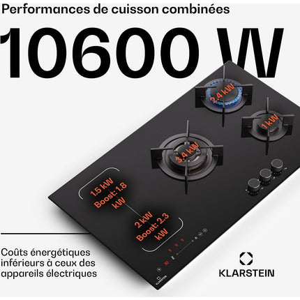 Plaque mixte induction gaz KLARSTEIN MultiChef 5 zones 3 feux gaz Flex noire