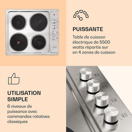 Plaque électrique KLARSTEIN Appetito 4 zones 6 niveaux 5500 W inox