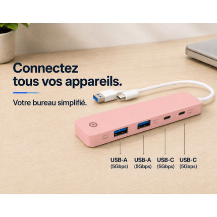 Hub USB C ESSENTIELB 4 en 1 USB-C Rose - Vr