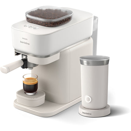 Machine à expresso PHILIPS Baristina BAR303/00 cafetière à grain Blanche + mousseur à Lait