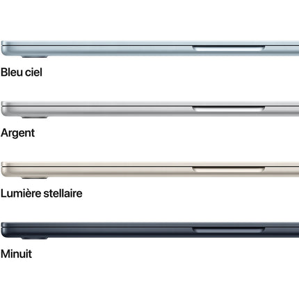 Ordinateur Apple MACBOOK Air 15" Puce M5 CPU 10 / GPU 10 coeurs Mémoire RAM 16Go Stockage 512Go SSD