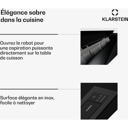 Hotte escamotable KLARSTEIN Brisa escamotable 710 m³/h A+ 42 dB noir