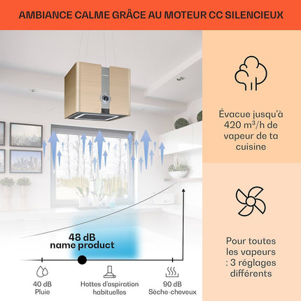 Hotte décorative îlot KLARSTEIN Futurelight îlot 420m³/h Wifi LED inox