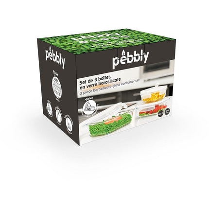 Boîte hermétique PEBBLY rectangulaire en verre lot de 3