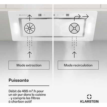 Hotte encastrable KLARSTEIN Hektor Eco 72cm 466 m³/h verre A++ blanc