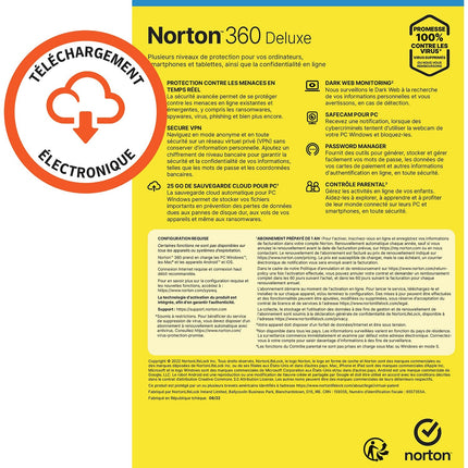 Logiciel antivirus et optimisation NORTON 360 DELUXE 25Go SE 3 postes