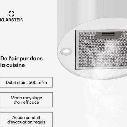 Hotte décorative îlot KLARSTEIN Barett îlot Ø 35cm 558 m³/h LED blanc