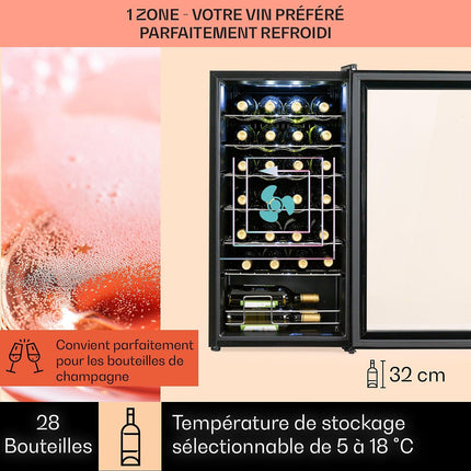 Cave à vin polyvalente KLARSTEIN Shiraz 28 Uno 74L 28bt 5-18°C Tactile