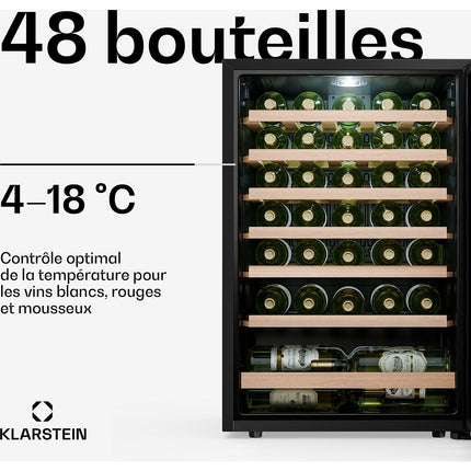 Cave à vin polyvalente KLARSTEIN Bevora 6 clayettes 128L 48 bt 54 cm Noir