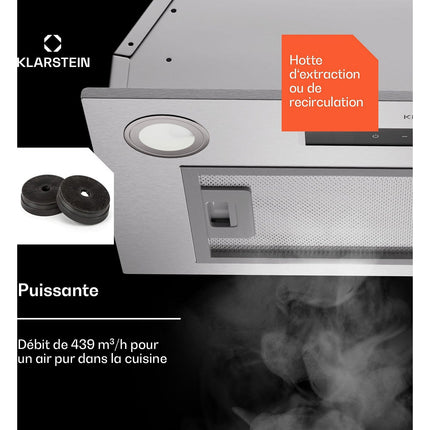 Hotte encastrable KLARSTEIN Paolo 52 cm encastrée 439 m³/h A++ inox