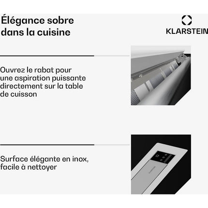 Hotte plan de travail KLARSTEIN Brisa 90 cm 708 m³/h A+ 42 dB Inox