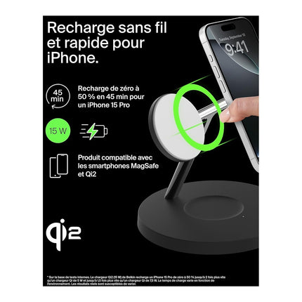 Chargeur induction BELKIN 15W Boost Charge Pro 3en1 Qi2 Noir
