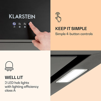 Hotte décorative îlot KLARSTEIN Lustre en îlot 596m³/h LED CEE A noir