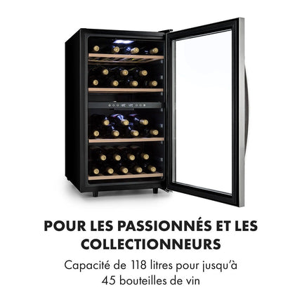 Cave à vin polyvalente KLARSTEIN Vinamour 45D 2 zones 118L 45bt Inox