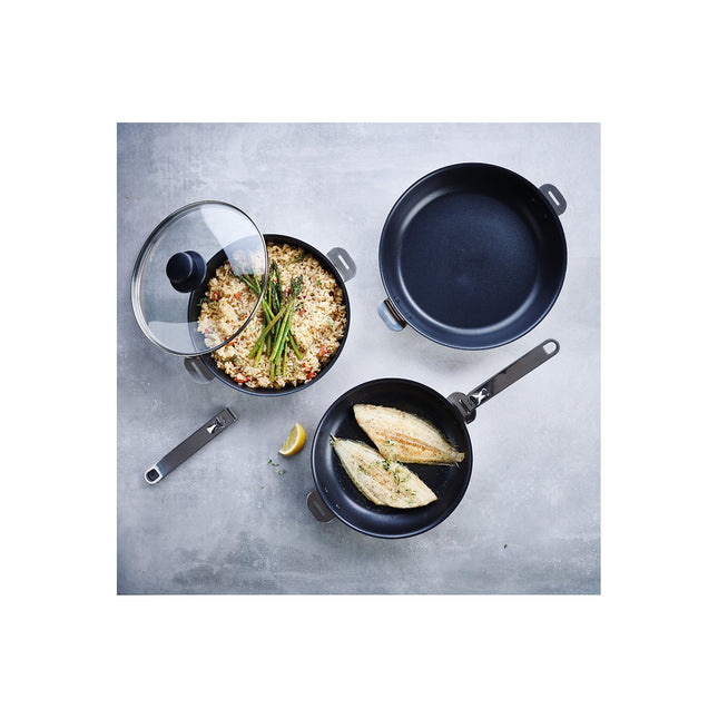 Batterie de cuisine KITCHEN FUN Move-On 2 poeles diam24-28cm + 1 manche