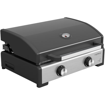 Plancha gaz CAMPINGAZ MASTER 2 COOK inox noir 2 brûlreurs à poser, 58x36 cm + housse et couvercle
