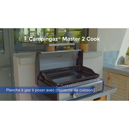 Plancha gaz CAMPINGAZ MASTER 2 COOK inox noir 2 brûlreurs à poser, 58x36 cm + housse et couvercle