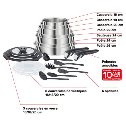 Batterie de cuisine SEB compact inox 20 pieces
