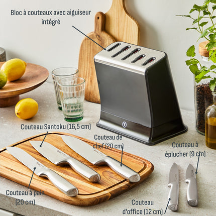 Bloc couteaux TEFAL Eversharp Pro inox 5pcs + ciseaux