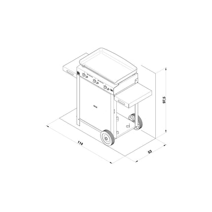 Plancha gaz ENO Combo Initial 65 Inox 3 bruleurs sur chariot, 62x36 cm