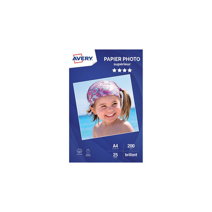 Papier photo AVERY 25 Photos brillantes A4 200g/m²