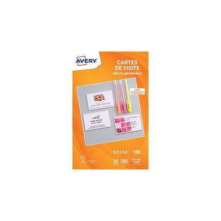 Papier créatif AVERY 250 Cartes de visite 85x54mm 185g/m²