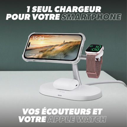 Chargeur TNB Station de charge sans fil 3 en 1 Blanc