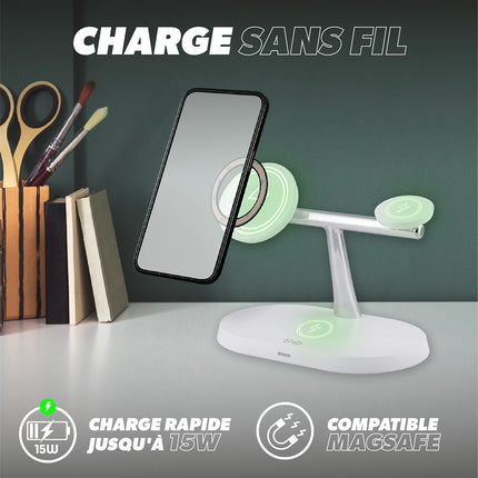 Chargeur TNB Station de charge sans fil 3 en 1 Blanc