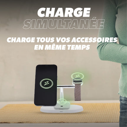 Chargeur TNB Station de charge sans fil 3 en 1 Blanc