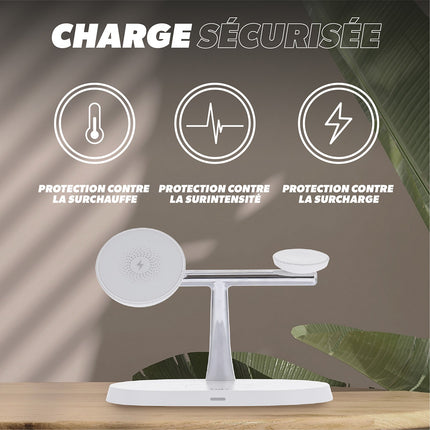 Chargeur TNB Station de charge sans fil 3 en 1 Blanc