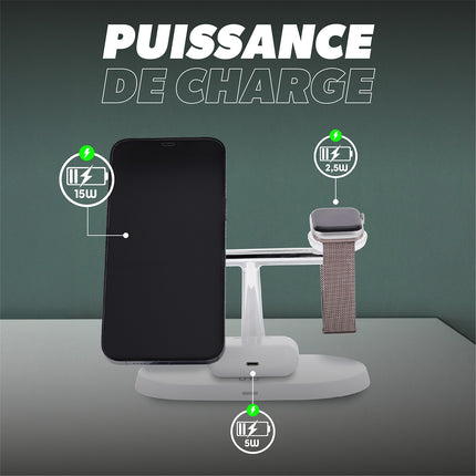 Chargeur TNB Station de charge sans fil 3 en 1 Blanc