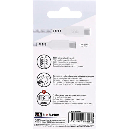 Câble de charge TNB USB-C/USB-C 1.5m gaine aimantée bleu